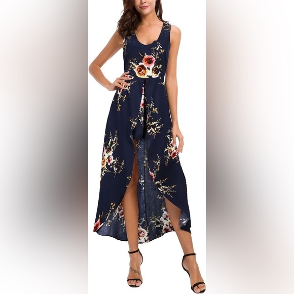 Orange and Pink Sleeveless High Low Sundress for Cocktail - Picture 1 of 8